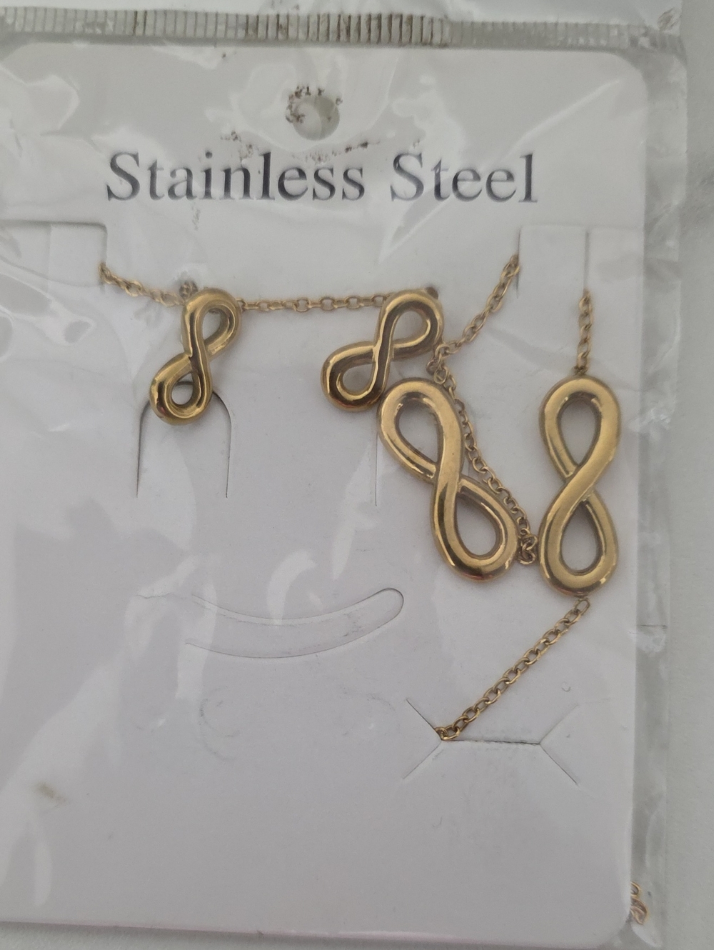 Gold Infinity Stainless Steel Necklace and Earrings Set